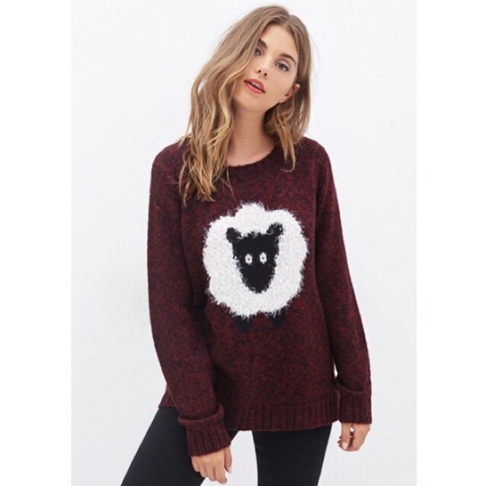 Maroon Sweater with Shaggy Sheep Graphic